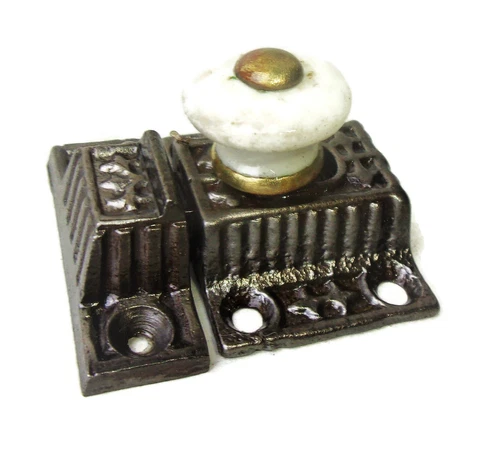 Antique Vintage Ornate Eastlake Victorian Cabinet Door Bolt Lock Latch w/ Keeper Cover