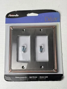 Cubierta de interruptor basculante doble placa de pared de bronce envejecido con cuentas Imperial Amerelle 74RRDB - Imagen 1 de 2