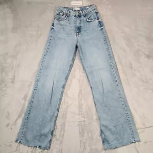 Zara WOMENS JEANS SIZE 8 WIDE LEG THE 90s FULL LENGTH DENIM DISTRESSED - Picture 1 of 13