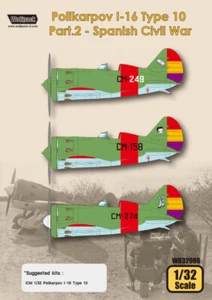 Wolfpack WD32008, Polikarpov I-16 Tipo 10 Parte 2 - Spagnolo (SET DECALCOMANIE), SCALA 1/32 - Foto 1 di 5