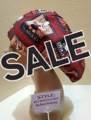 Chef (red) SALE Women's  Euro/Chef Surgical Scrub Hat/Cap Handmade - Image 1 of 4