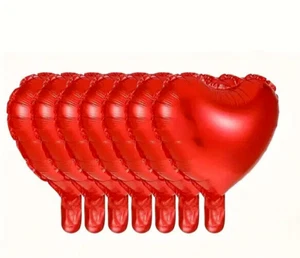 10 inch Red Heart Foil Balloon Set of 10 Mini Heart Shaped Balloons Valentines - Picture 1 of 14
