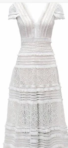 tadashi shoji dress 16 white fringed Lace A-Line gown - Picture 1 of 6