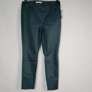 New Just Fab Sz 33 Faux Leather Pants Women Skinny Metallic Green Shiny Pockets - Picture 1 of 9
