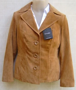 Preston York Womens Genuine Leather Suede Jacket Coat XS Pocket Camel Brown New - Picture 1 of 10