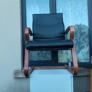 Cantilever Chair Black Leather Wood Excellent Condition Office/ Home 6 available - Picture 1 of 1