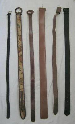 Lot of 6 Belts Sz S-M Leather,Suede,Fabric Brown,Taupe,Navy,Dark Green,Tapestry - Image 1 of 4