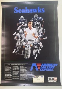 Poster vintage 1992 Seattle Seahawks NFL Football Schedule American Car Care Center - Foto 1 di 9