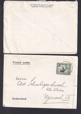 Británico KUT Cath. Misión Peramiho Songea x2 cubiertas 1938 y 1948 a Suiza Foto 1 de 2