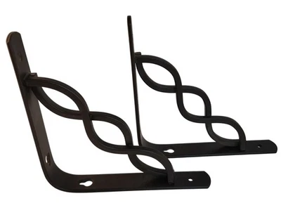 Decorative Bronze Steel Shelf Brackets Set Of 2 - Curved Spiral Design - 6"x6"x1 - Image 1 of 4