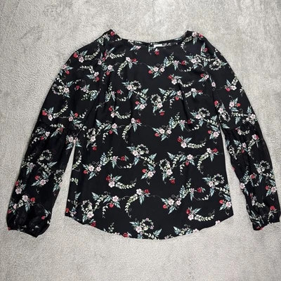 Blusa camponesa preta estampa floral maçã branca neve Disney Lauren Conrad XS - Imagem 1 de 4