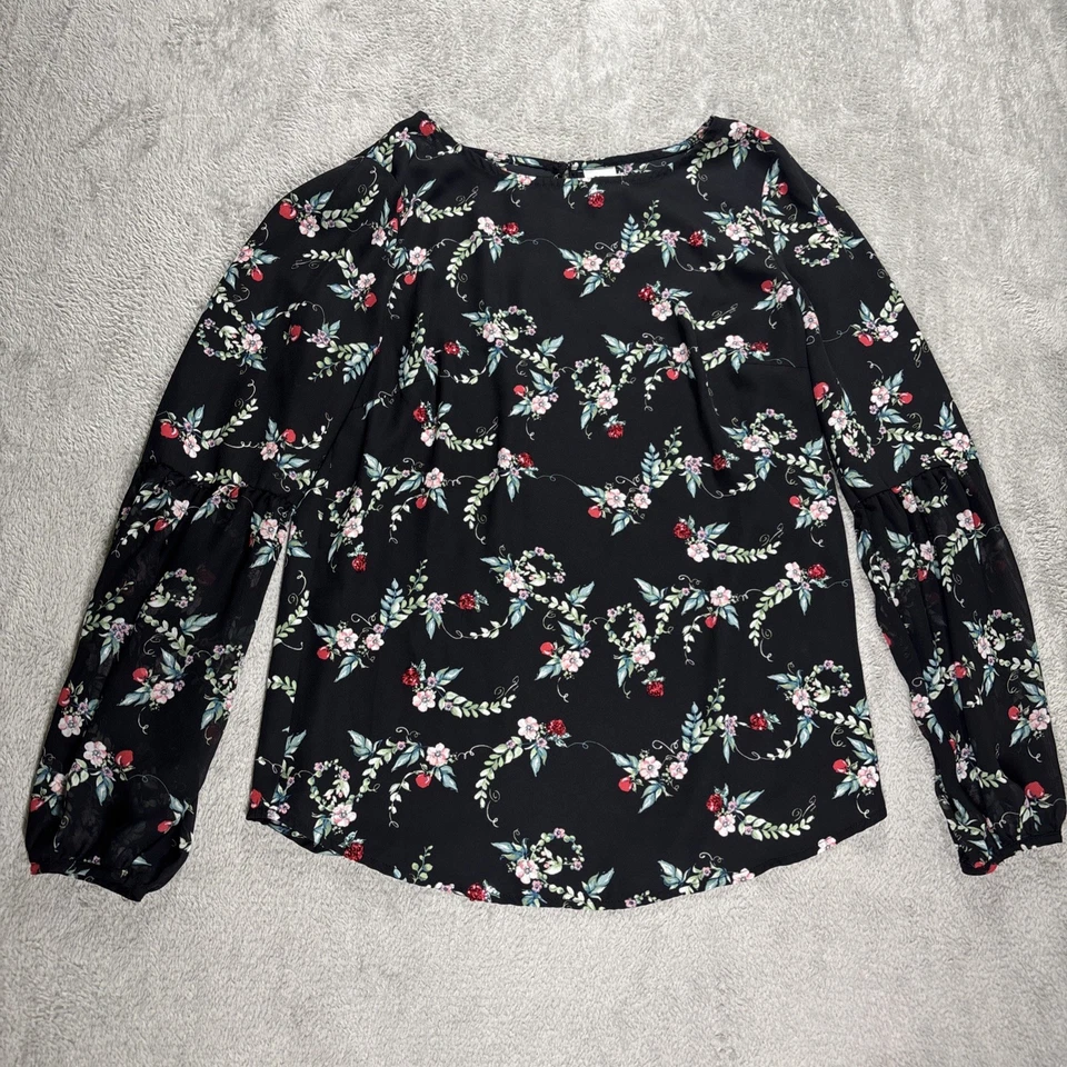Top campesino negro estampado floral de lentejuelas manzana Blancanieves Disney Lauren Conrad XS Foto 1 de 4