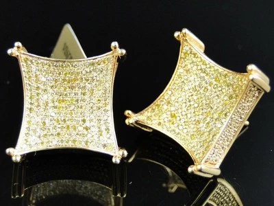 10K Yellow Gold Plated Canary Lab Created Diamond Kite Pave Shape Stud Earrings - Image 1 of 4