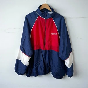 VTG Perry Ellis AMERICA Men's Full Zip Colorblock Windbreaker Jacket Red Blue 2X - Picture 1 of 10