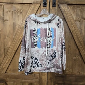 Blessed Leopard Print Hoodie 1XL Women’s Pullover Sweatshirt 95/5 Poly Spandex - Picture 1 of 6