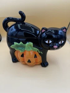 Tarro de galletas de calabaza David’s Cookies Halloween gato negro y Jack-o-lantern - Imagen 1 de 4