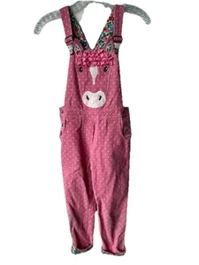 Mini Boden Pink Corduroy Overalls Farm Animal Patches Sz 6-7Y Polka Dot - Picture 1 of 20
