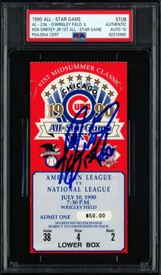 Ken Griffey Jr. Auto 1990 All-Star Game Ticket Stub Mariners Sig 10 1st ASG PSA - Image 1 of 2