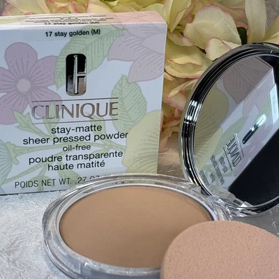 Clinique Stay Matte Sheer Pressed Powder 17 STAY GOLDEN Oil Free New In Box FREE - Image 1 of 2