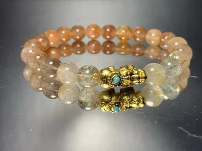 8mm Unique Design Natural Arusha Sunstone Positive with Pixiu Bracelet - Image 1 of 4