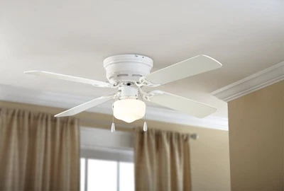 42" Hugger Metal Indoor Ceiling Fan with Light, White, 4 Blades, LED Bulb - Image 1 of 4