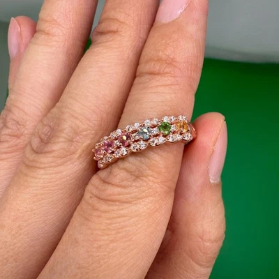 Anillo de compromiso de plata de ley 925 de 2 mm con piedras preciosas de turmalina rosa natural Foto 1 de 4