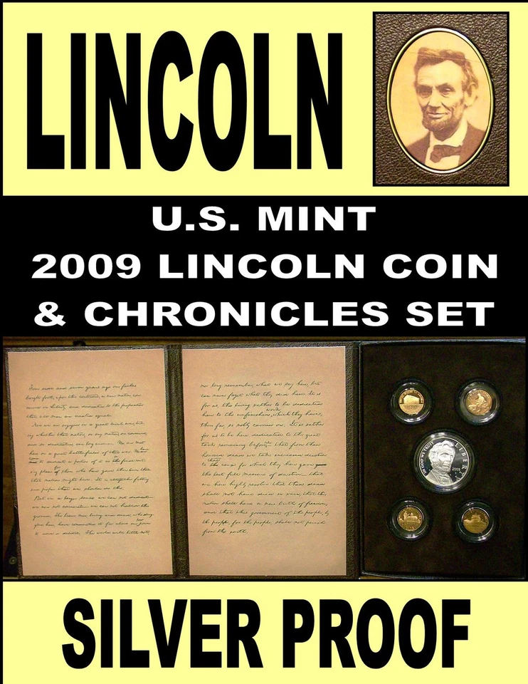 Lincoln Chronicles Set 2009 Silver Dollar Set Gettysburg Address & Sleeve Rare - Image 1 of 1