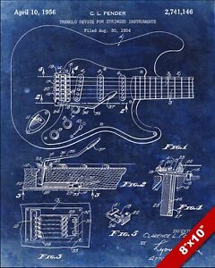 VINTAGE FENDER STRATOCASTER ELECTRIC GUITAR PATENT REAL CANVAS MUSIC ART PRINT
