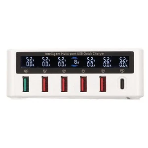 UK Plug 6 Port USB Charging Station 100W Wireless Smart Fast Charging Multi New - Picture 1 of 12