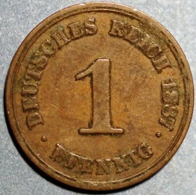 Germany 1 Pfennig 1887 A Wilhelm II KM# 1 - Image 1 of 2