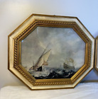 Vintage B Peeters navire marine tempête de mer naufrage imprimé à cadre d'or art Italie