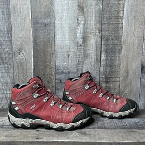 Womens Oboz Bridger Mid Red Leather Athletic Trail Hiking Boots Shoes Size 8.5 M - Picture 1 of 8