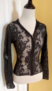 VICTORIA'S SECRET Sheer Black Floral Lace Zip Front Fitted Hoodie Jacket (XS) - Picture 1 of 5