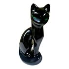 Mid Century Modern Black Cat Figurine Ceramic MCM Green Eyes Taiwan 9 Inch VTG