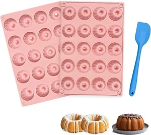 2 Stück Gugelhupfform Silikon Rosa mit Schaber - Mini Muffins Backform 29x19.5cm - Bild 1 von 7