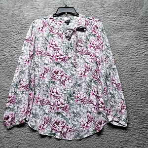 Torrid Shirt Womens 3XL Floral Blouse Long Sleeve Boho Key Hole Tie Neck - Picture 1 of 9