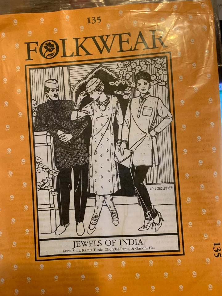 Folkwear Sewing Pattern 135jewels of India Kurta Kamiz Tunic Pants Gandhi Hat
