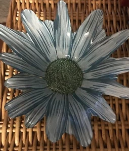 Akcam Iridescent Floral Turkish Art Glass Flower Shaped Bowl Blue Green 8”. - Picture 1 of 3