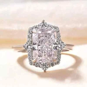 Solid 14K White Gold Lab Grown Diamond Halo Engagement Ring 2.50 Ct Radiant Cut - Picture 1 of 5