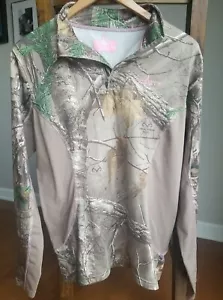 Habit Scent Factor 1/4 Zip Women's Medium Green Brown Camo Jacket Pullover EUC - Picture 1 of 11