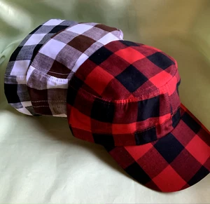 Karierte Damenmütze Militär Kadettenstil rot schwarz oder braun verstellbar - neu - Bild 1 von 6