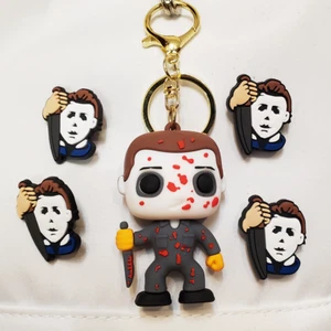 Michael Myers Rucksack Aufhänger Tasche Reißverschluss Clip Schlüsselanhänger + 4 Gummi Horror Pins 🔪 - Bild 1 von 9