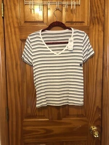 Schwarz-weißes GESTREIFTES T-Shirt XS Hollister neu mit Etikett. Heftklammerstück! V Ausschnitt. - Bild 1 von 6