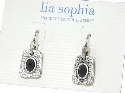 Lia Sophia “Dolce” Antique Silver Tone Drop Earrings w/Glass Black Bead - Image 1 of 2