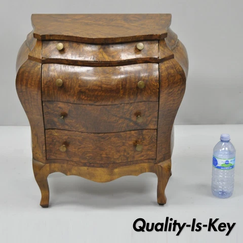 Vtg Miniature Italian Burl Olive Wood French Louis XV Style Bombe Commode Chest Cover