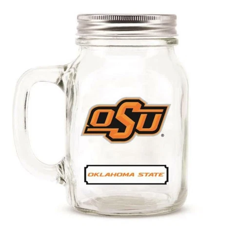 Oklahoma State Cowboys Mason Jar - 20oz Glass With Lid [NEW] NCAA Mug Pint Cup Cover