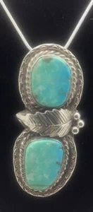 STUNNING SOUTHWESTERN ESTATE TURQUOISE STERLING SILVER PENDANT NECKLACE 20" long - Foto 1 di 8
