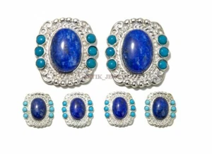 Natural Lapis Lazuli & Turquoise with 925 Sterling Silver 1 Pair Cufflink #2286 - Picture 1 of 3