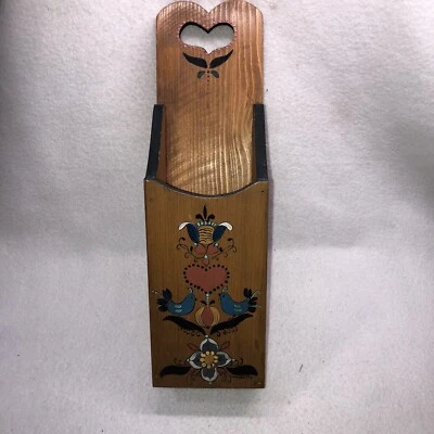 Hand Painted Wooden Kitchen Utensil Holder Alpbach Blue Birds Signed Vintage — 第 1/4 张图片