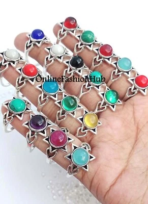 Lote al por mayor de anillos para dejar de fumar enchapados en plata de ley 925 con piedras preciosas de opalita y mezcla  Foto 1 de 3